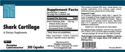 Photo of the Douglas Laboratories Shark Cartilage label