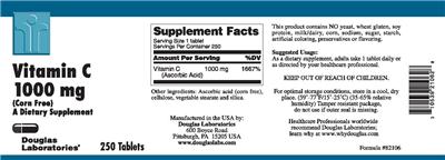 Photo of the Douglas Laboratories Vitamin C 1000 mg (Corn Free) label