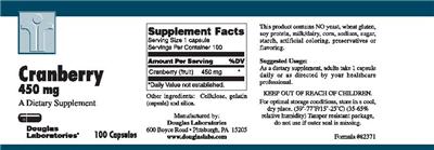 Photo of the Douglas Laboratories Cranberry 450 mg label