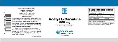 Photo of the Douglas Laboratories Acetyl L-Carnitine 500 mg label
