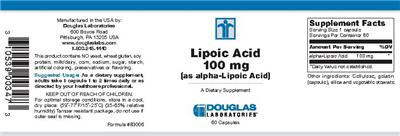 Photo of the Douglas Laboratories Lipoic Acid 100 mg (as Alpha-Lipoic Acid) label