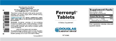 Photo of the Douglas Laboratories Ferronyl Tablets label