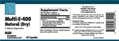 Photo of the Douglas Laboratories Multi-E-400 Natural (Dry) label
