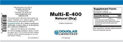 Photo of the Douglas Laboratories Multi-E-400 Natural (Dry) label