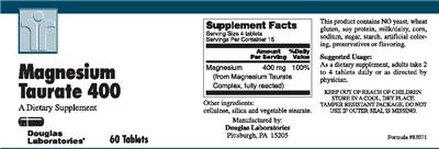 Photo of the Douglas Laboratories Magnesium Taurate 400 label