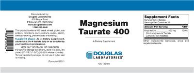 Photo of the Douglas Laboratories Magnesium Taurate 400 label