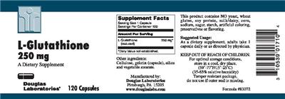 Photo of the Douglas Laboratories L-Glutathione 250 mg label