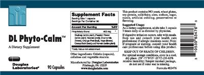 Photo of the Douglas Laboratories DL Phyto-Calm label