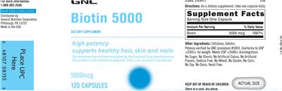 Photo of the GNC Biotin 5000 label