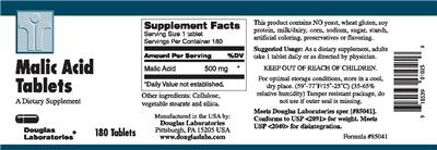 Photo of the Douglas Laboratories Malic Acid Tablets label