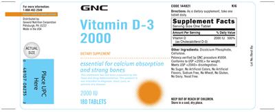Photo of the GNC Vitamin D-3 2000 label