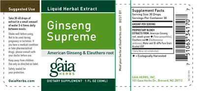 Photo of the Gaia Herbs Ginseng Supreme label