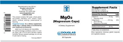 Photo of the Douglas Laboratories MgO2 (Magnesium Caps) label