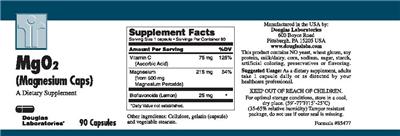 Photo of the Douglas Laboratories MgO2 (Magnesium Caps) label