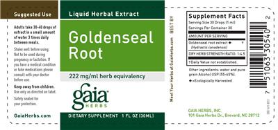 Photo of the Gaia Herbs Goldenseal Root label