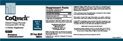 Photo of the Douglas Laboratories CoQmelt Natural Orange Flavored Coenzyme Q10 100 mg label