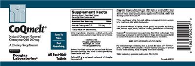 Photo of the Douglas Laboratories CoQmelt Natural Orange Flavored Coenzyme Q10 100 mg label