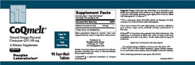 Photo of the Douglas Laboratories CoQmelt Natural Orange Flavored Coenzyme Q10 100 mg label