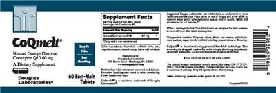 Photo of the Douglas Laboratories CoQmelt Natural Orange Flavored Coenzyme Q10 60 mg label