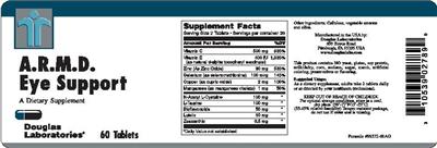 Photo of the Douglas Laboratories A.R.M.D. Eye Support label