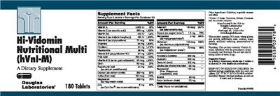 Photo of the Douglas Laboratories Hi-Vidomin Nutritional Multi (hVnl-M) label