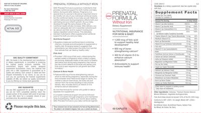 Photo of the GNC Prenatal Formula without Iron label