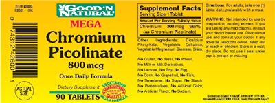 Photo of the Good 'N Natural Mega Chromium Picolinate 800 mcg label