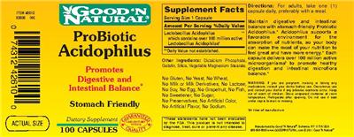 Photo of the Good 'N Natural ProBiotic Acidophilus label