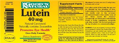 Photo of the Good 'N Natural Lutein 40 mg label