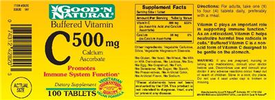 Photo of the Good 'N Natural Buffered Vitamin C 500 mg Calcium Ascorbate label