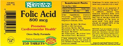 Photo of the Good 'N Natural Folic Acid 800 mcg label