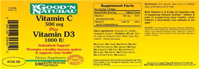 Photo of the Good 'N Natural Vitamin C 500 mg Plus Vitamin D3 1000 IU label