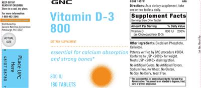 Photo of the GNC Vitamin D-3 800 label