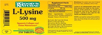 Photo of the Good 'N Natural L-Lysine 500 mg label