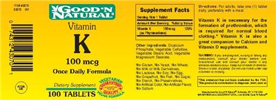 Photo of the Good 'N Natural Vitamin K 100 mcg label