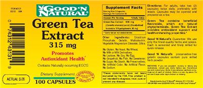 Photo of the Good 'N Natural Green Tea Extract 315 mg label