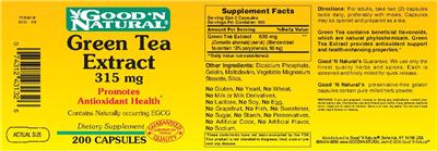 Photo of the Good 'N Natural Green Tea Extract 315 mg label