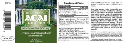 Photo of the Good 'N Natural Acai 1000 mg With Green Tea 500 mg label