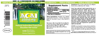 Photo of the Good 'N Natural Acai 3000 mg label
