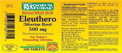 Photo of the Good 'N Natural Eleuthero (Siberian Root) 500 mg label
