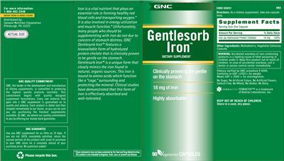 Photo of the GNC Gentlesorb Iron 18 mg label