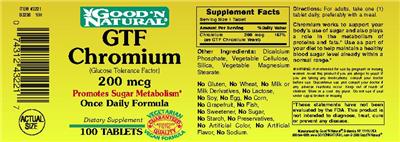 Photo of the Good 'N Natural GTF Chromium 200 mcg label
