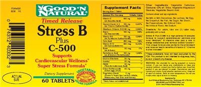 Photo of the Good 'N Natural Timed Release Stress B Plus C-500 label