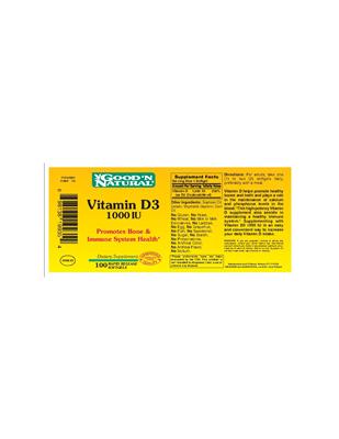 Photo of the Good 'N Natural Vitamin D3 1000 IU Rapid Release Softgels label