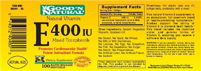 Photo of the Good 'N Natural Natural Vitamin E 400 IU Mixed Tocopherols label
