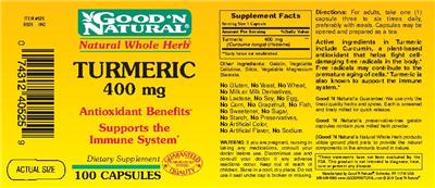 Photo of the Good 'N Natural Turmeric 400 mg label