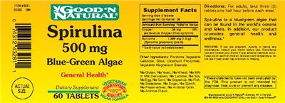 Photo of the Good 'N Natural Spirulina 500 mg Blue-Green Algae label