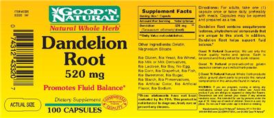 Photo of the Good 'N Natural Dandelion Root 520 mg label