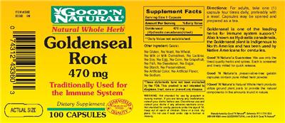 Photo of the Good 'N Natural Goldenseal Root 470 mg label