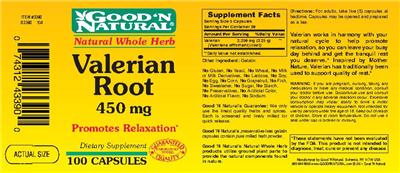 Photo of the Good 'N Natural Valerian Root 450 mg label